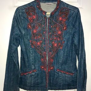 Chico's Jean Jacket with beautiful Red Beading